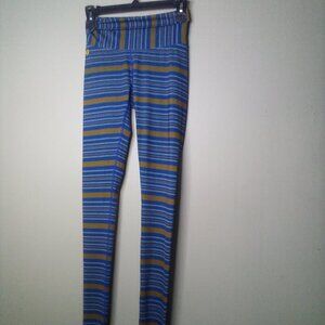 Yoga Democracy Pants Leggings XS Active Athletic Soft Stretch Stripe Blue Gold
